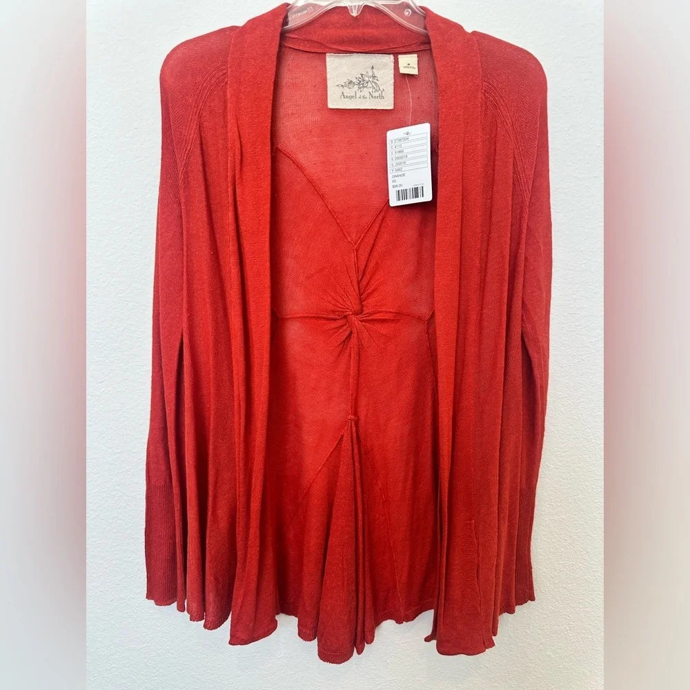 Angel of the North Anthropologie Women XS Orange Linen Cardigan Open Front